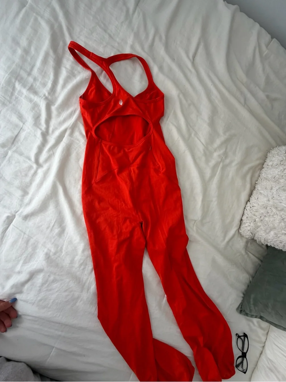 Free People Bright Red Strappy V-Neck Jumpsuit
